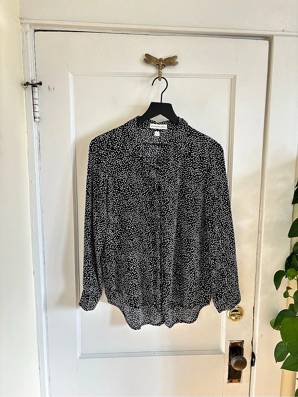 Alexander Jordan Flowy Lightweight Black & White Polka Dot Blouse Size Large